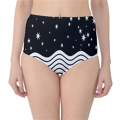 Black And White Waves And Stars Abstract Backdrop Clipart High-waist Bikini Bottoms