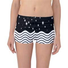 Black And White Waves And Stars Abstract Backdrop Clipart Reversible Bikini Bottoms by Amaryn4rt