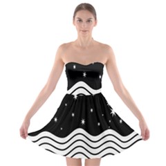 Black And White Waves And Stars Abstract Backdrop Clipart Strapless Bra Top Dress