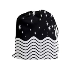 Black And White Waves And Stars Abstract Backdrop Clipart Drawstring Pouches (extra Large) by Amaryn4rt