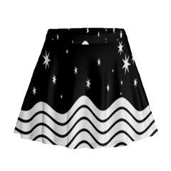 Black And White Waves And Stars Abstract Backdrop Clipart Mini Flare Skirt by Amaryn4rt