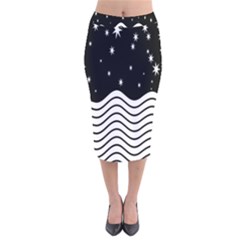 Black And White Waves And Stars Abstract Backdrop Clipart Velvet Midi Pencil Skirt by Amaryn4rt