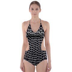 Black White Crocodile Background Cut-out One Piece Swimsuit by Amaryn4rt