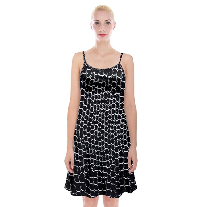 Black White Crocodile Background Spaghetti Strap Velvet Dress