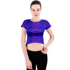 Blue And Pink Pixel Pattern Crew Neck Crop Top by Amaryn4rt