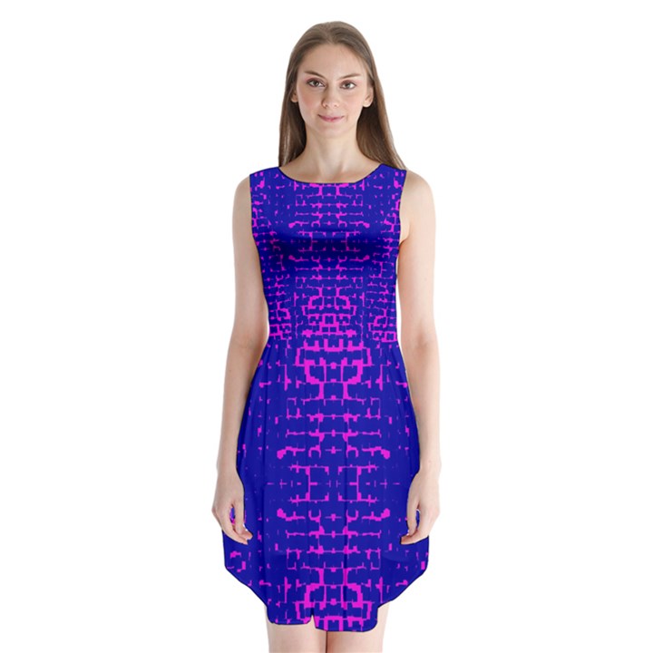 Blue And Pink Pixel Pattern Sleeveless Chiffon Dress  