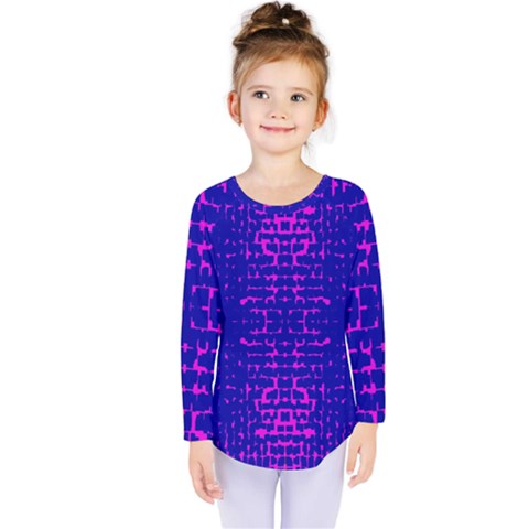 Blue And Pink Pixel Pattern Kids  Long Sleeve Tee by Amaryn4rt