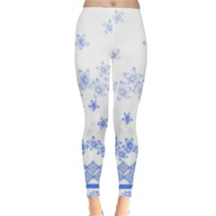 Blue And White Floral Background Leggings  by Amaryn4rt