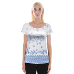 Blue And White Floral Background Women s Cap Sleeve Top