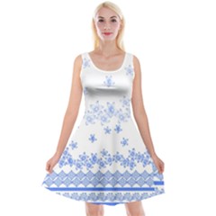 Blue And White Floral Background Reversible Velvet Sleeveless Dress