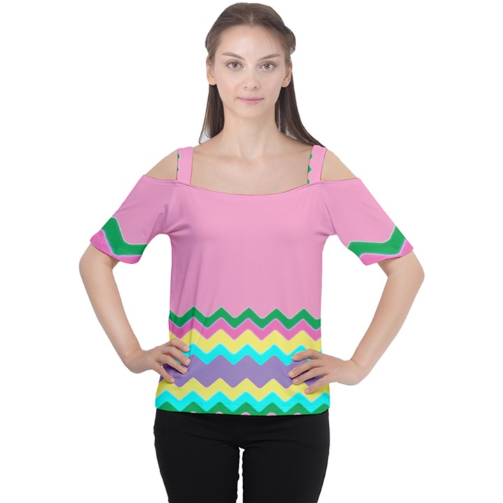 Easter Chevron Pattern Stripes Women s Cutout Shoulder Tee