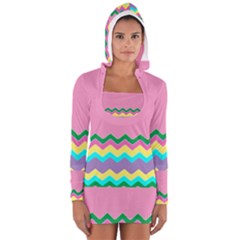 Easter Chevron Pattern Stripes Women s Long Sleeve Hooded T-shirt by Amaryn4rt