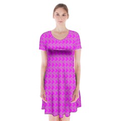 Clovers On Pink Short Sleeve V-neck Flare Dress by PhotoNOLA