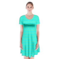 Clovers On Blue Short Sleeve V-neck Flare Dress