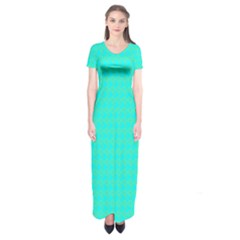 Clovers On Blue Short Sleeve Maxi Dress by PhotoNOLA