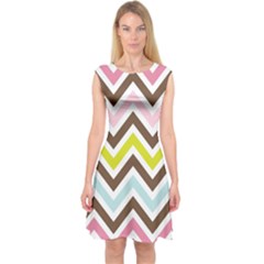 Chevrons Stripes Colors Background Capsleeve Midi Dress by Amaryn4rt