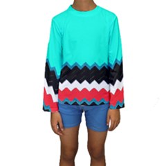 Pattern Digital Painting Lines Art Kids  Long Sleeve Swimwear