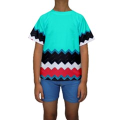 Pattern Digital Painting Lines Art Kids  Short Sleeve Swimwear