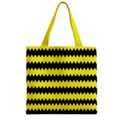 Yellow Black Chevron Wave Zipper Grocery Tote Bag