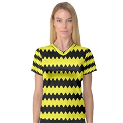 Yellow Black Chevron Wave Women s V-neck Sport Mesh Tee