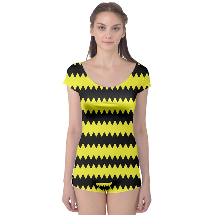 Yellow Black Chevron Wave Boyleg Leotard 