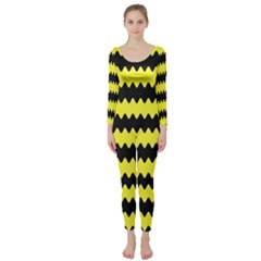 Yellow Black Chevron Wave Long Sleeve Catsuit