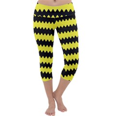 Yellow Black Chevron Wave Capri Yoga Leggings