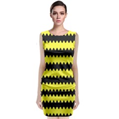 Yellow Black Chevron Wave Sleeveless Velvet Midi Dress