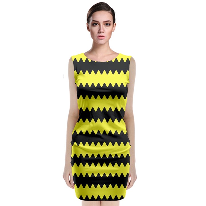 Yellow Black Chevron Wave Sleeveless Velvet Midi Dress