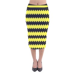 Yellow Black Chevron Wave Velvet Midi Pencil Skirt