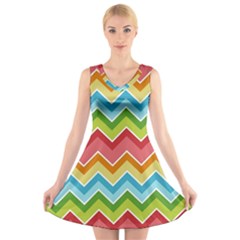 Colorful Background Of Chevrons Zigzag Pattern V-neck Sleeveless Skater Dress by Amaryn4rt