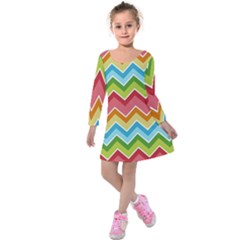 Colorful Background Of Chevrons Zigzag Pattern Kids  Long Sleeve Velvet Dress by Amaryn4rt