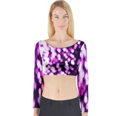 Bokeh Background In Purple Color Long Sleeve Crop Top by Amaryn4rt