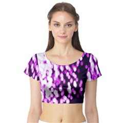 Bokeh Background In Purple Color Short Sleeve Crop Top (tight Fit)