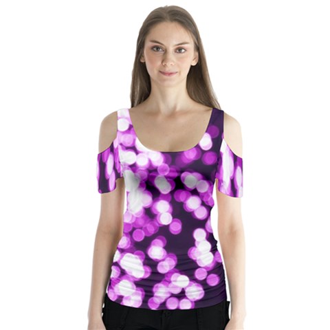 Bokeh Background In Purple Color Butterfly Sleeve Cutout Tee  by Amaryn4rt