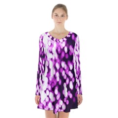 Bokeh Background In Purple Color Long Sleeve Velvet V-neck Dress by Amaryn4rt