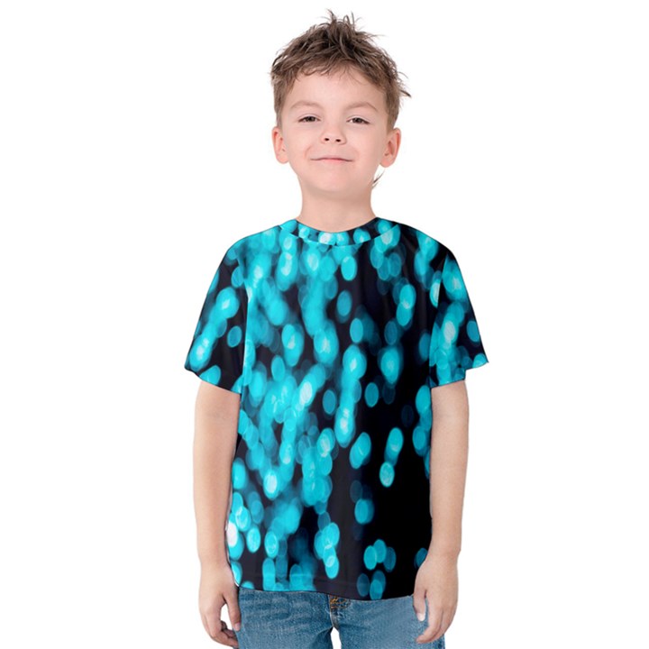 Bokeh Background In Blue Color Kids  Cotton Tee