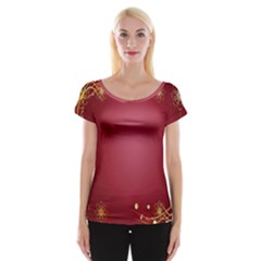 Red Background With A Pattern Women s Cap Sleeve Top