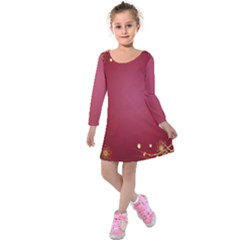 Red Background With A Pattern Kids  Long Sleeve Velvet Dress