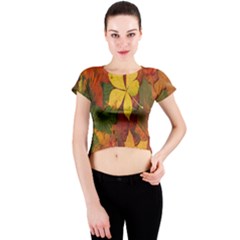 Colorful Autumn Leaves Leaf Background Crew Neck Crop Top