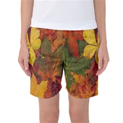 Colorful Autumn Leaves Leaf Background Women s Basketball Shorts