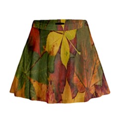 Colorful Autumn Leaves Leaf Background Mini Flare Skirt