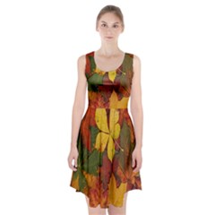 Colorful Autumn Leaves Leaf Background Racerback Midi Dress