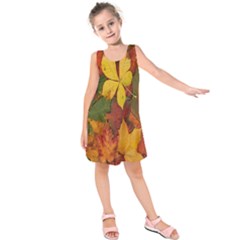 Colorful Autumn Leaves Leaf Background Kids  Sleeveless Dress by Amaryn4rt