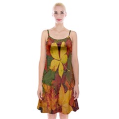 Colorful Autumn Leaves Leaf Background Spaghetti Strap Velvet Dress