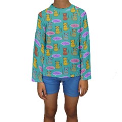 Meow Cat Pattern Kids  Long Sleeve Swimwear by Amaryn4rt