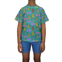 Meow Cat Pattern Kids  Short Sleeve Swimwear