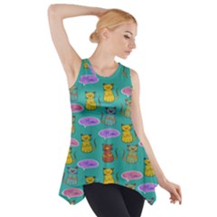 Meow Cat Pattern Side Drop Tank Tunic