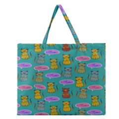 Meow Cat Pattern Zipper Large Tote Bag