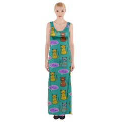 Meow Cat Pattern Maxi Thigh Split Dress